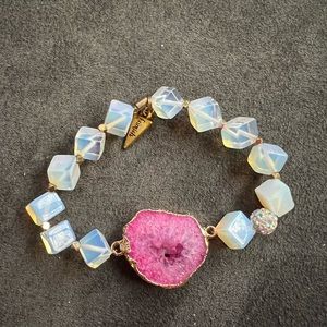 Erimish pink stone with iridescent bead bracelet